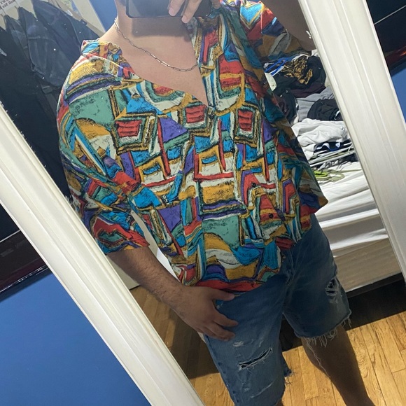 MENS VINTAGE 90S 2XL ABSTRACT PRINT SHIRT - Picture 4 of 4